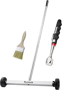 Toolwiz 43cm 17'' Rolling Magnetic Sweeper 4KG 8.8lbs, with 7.3KG 16 lbs Telescopic Magnetic Pick Up tools –Lightweight Pick-up Sweeper with Wheels for Nails Screws Metal Debris Home Workshop Garage