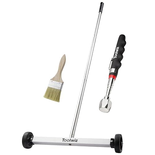 Toolwiz 43cm 17'' Rolling Magnetic Sweeper 4KG 8.8lbs, with 7.3KG 16 lbs Telescopic Magnetic Pick Up tools –Lightweight Pick-up Sweeper with Wheels for Nails Screws Metal Debris Home Workshop Garage
